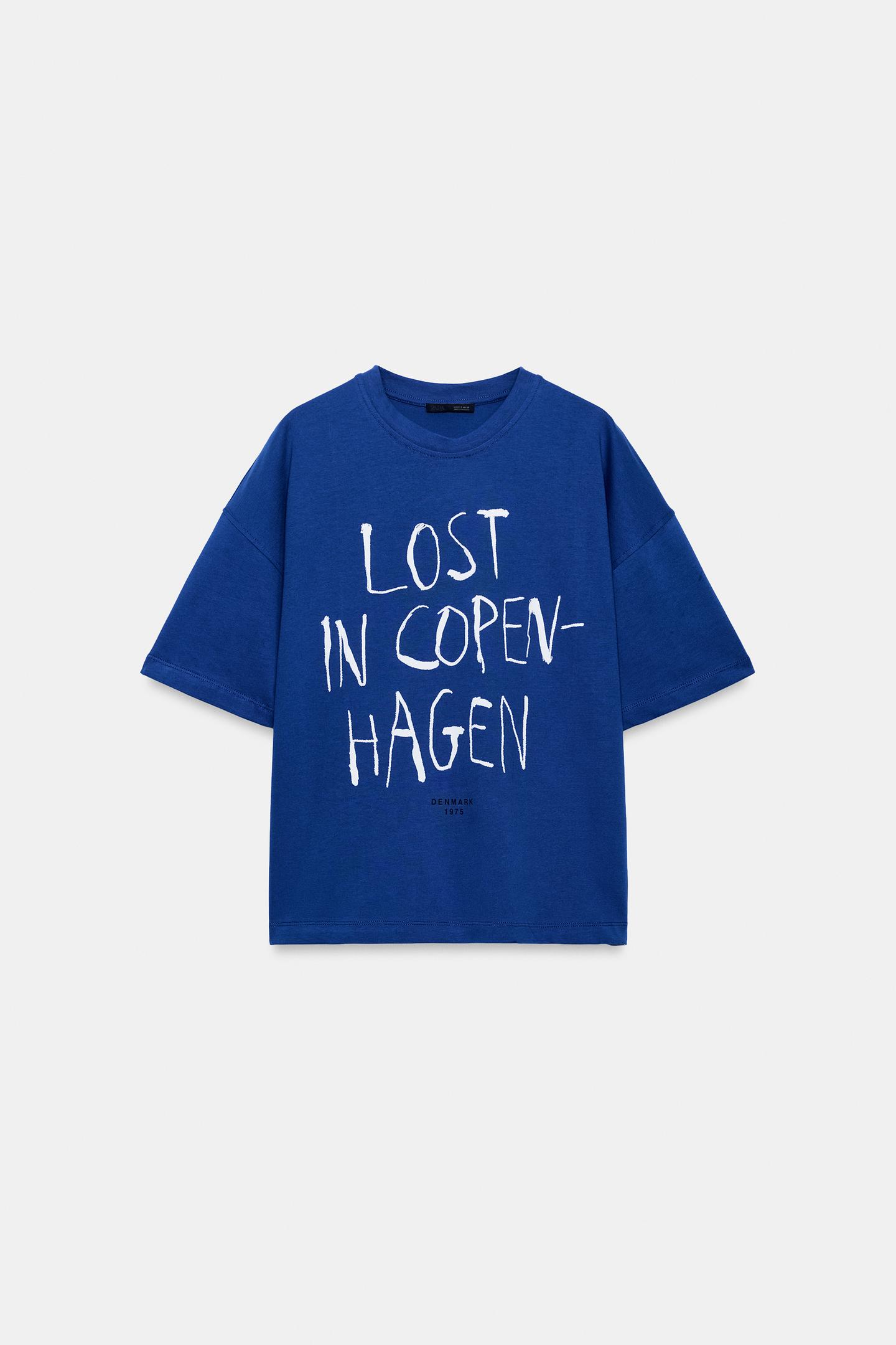 Женская футболка Zara Copenhagen Text, цвет: Синий — фото 6