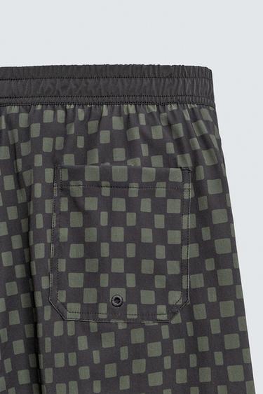 LONG CHECKED SWIMMING TRUNKS - Black by Zara - Image 9