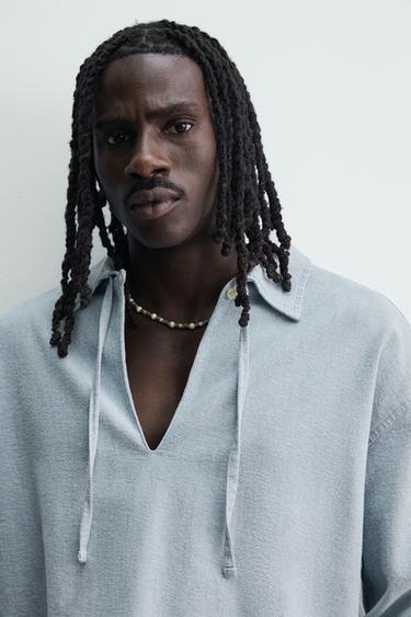 CHEMISE POLO EN DENIM LÉGER - Bleu ciel de Zara - Image 4