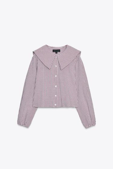 CAMISA CUADRO VICHY CUELLO BOBO - burdeos/crudo de Zara