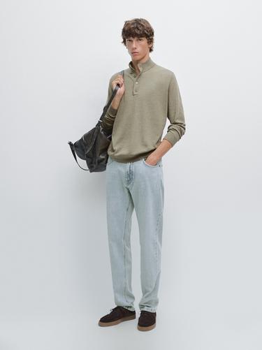 Zara Knit sweater with mock button neck - Khaki marl