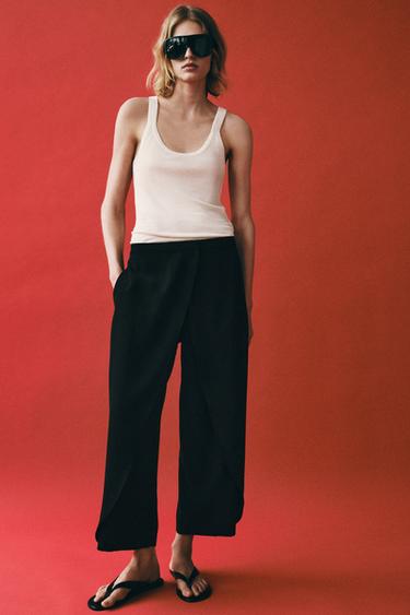 PANTALONI CU PLIURI FRONTALE ZW COLLECTION - Negru de la Zara