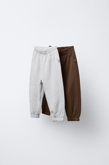 PACK DUAS CALÇAS JOGGER FELPA ETIQUETA - Cinzento-vigoré da Zara