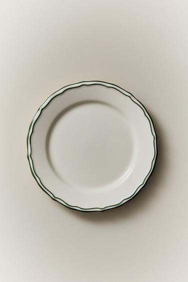 ASSIETTE À DESSERT EN FAÏENCE FILET CONTRASTANT - Blanc / Vert de Zara - Image 4