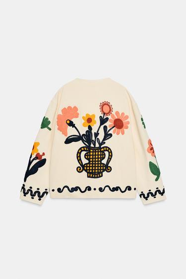 GILET BRODÉ À FLEURS 100% COTON - Écru de Zara - Image 7