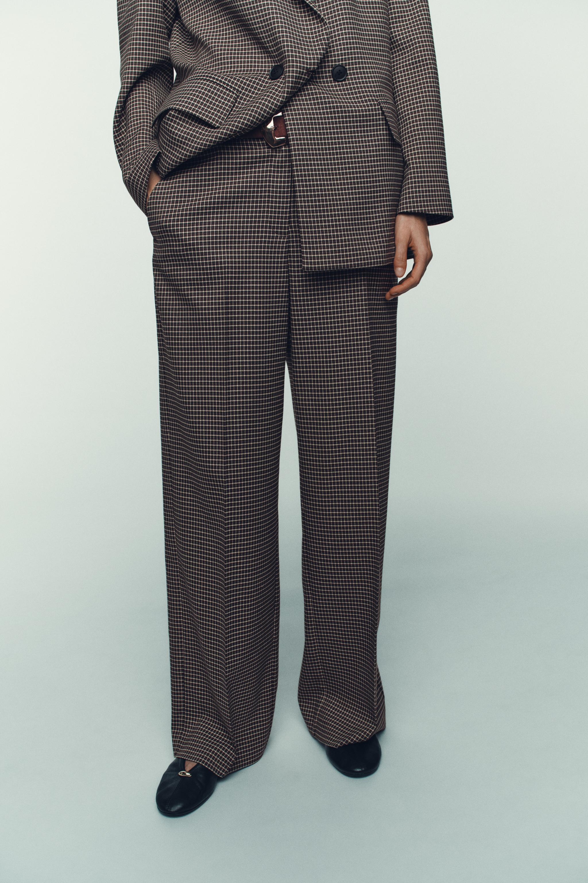 PANTALON DROIT À CARREAUX AVEC CEINTURE