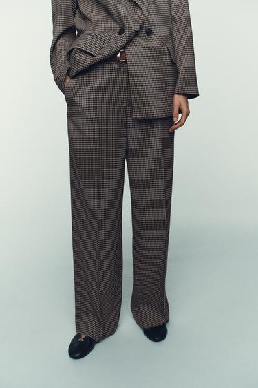 ПРЯМІ ШТАНИ В КЛІТИНКУ З РЕМЕНЕМ - Коричневий/екрю Zara