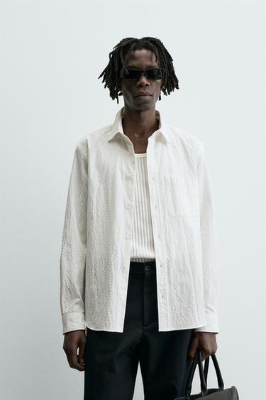 Zara REGULAR FIT TEXTURED SHIRT - Oyster-white