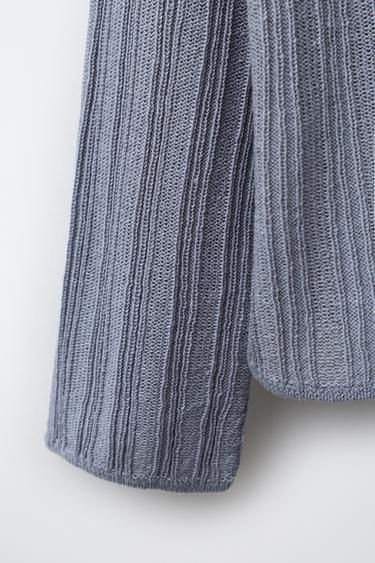 RIB KNIT CARDIGAN LINEN BLEND - Blue / Grey by Zara - Image 3