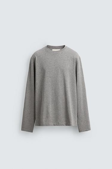 T-SHIRT MEDIUM WEIGHT À MANCHES LONGUES - Gris chiné de Zara