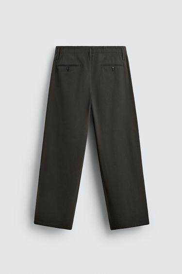 COTTON-VISCOSE PLEATED TROUSERS - Dark khaki by Zara - Image 6