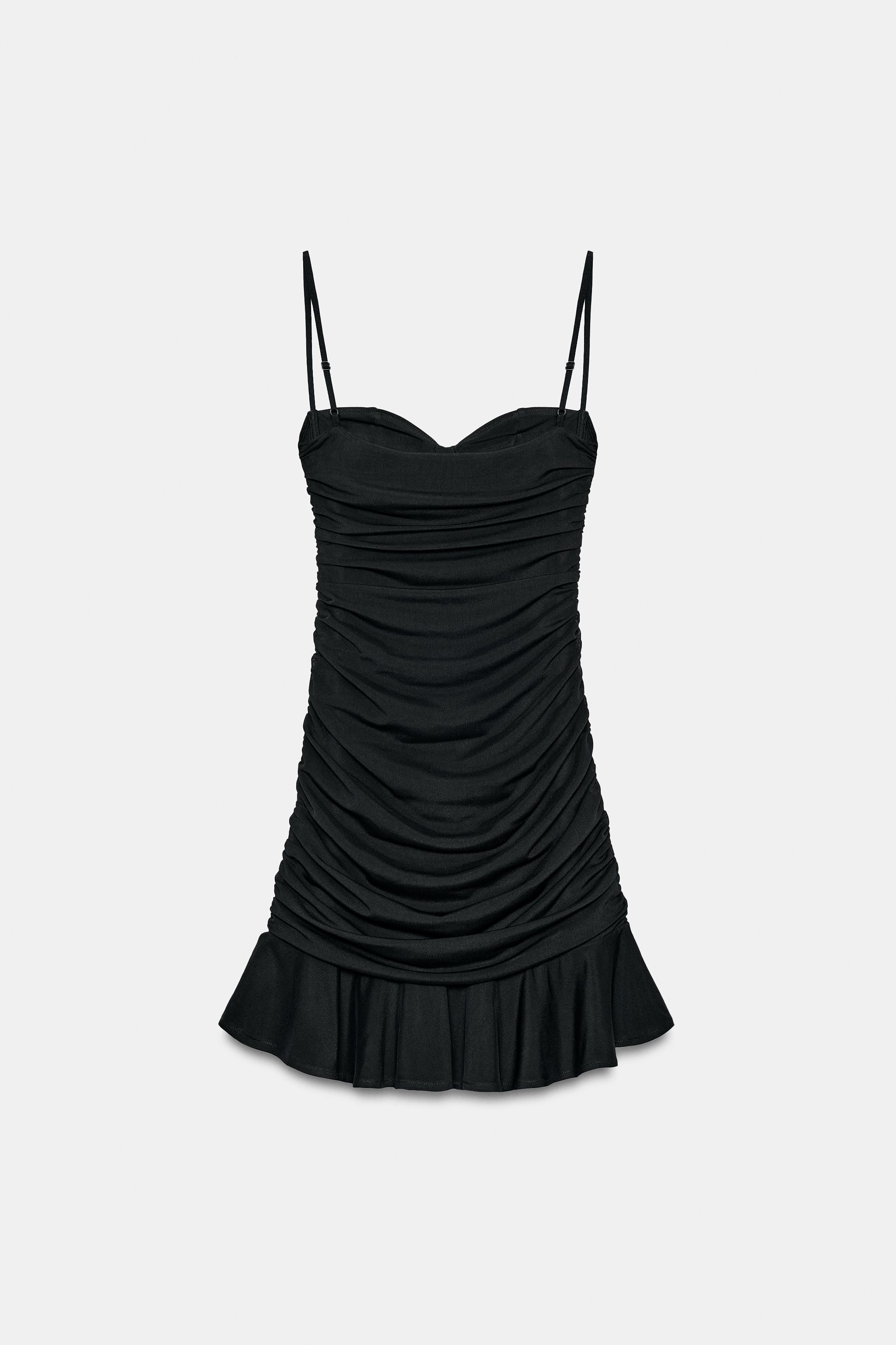 black ruffle dress zara Eyelet Embroidered Puff Sleeve Tiered A Line Mini Dr – Brie seam zip closure. Zara Mini Dress with Ruffles