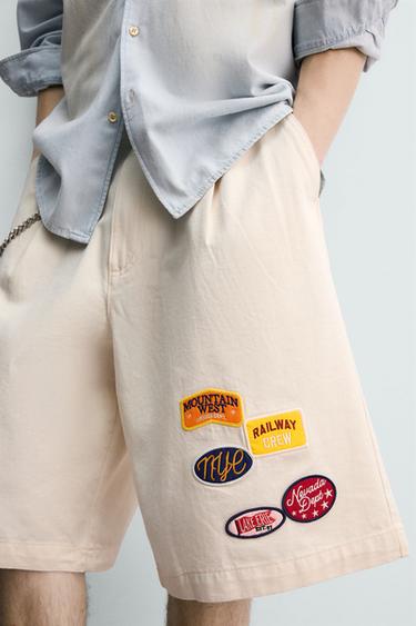 BAGGY FIT BERMUDA SHORTS WITH PATCHES - Beige by Zara - Image 5