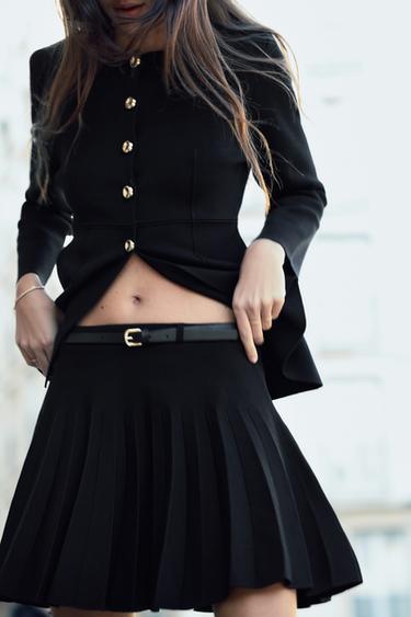 PLEATED MINI SKIRT WITH BELT - Black by Zara