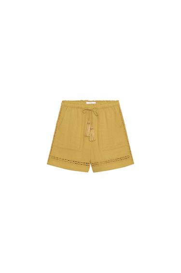 Zara COMBINED LACE SHORTS - Mustard