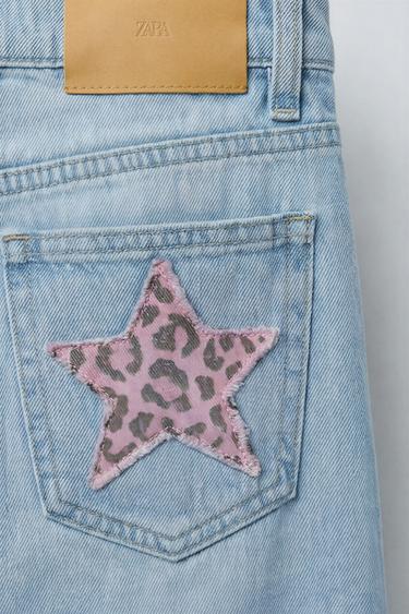 JEANS WIDE LEG À PIÈCES ANIMAL - Bleu clair de Zara - Image 3