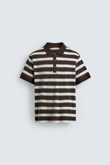VERTICAL TEXTURED POLO SHIRT - Chocolate by Zara