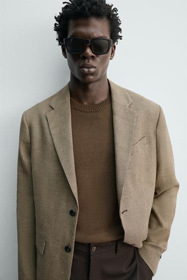 VESTE LIN - COTON PIED-DE-POULE - Sable de Zara - Image 4