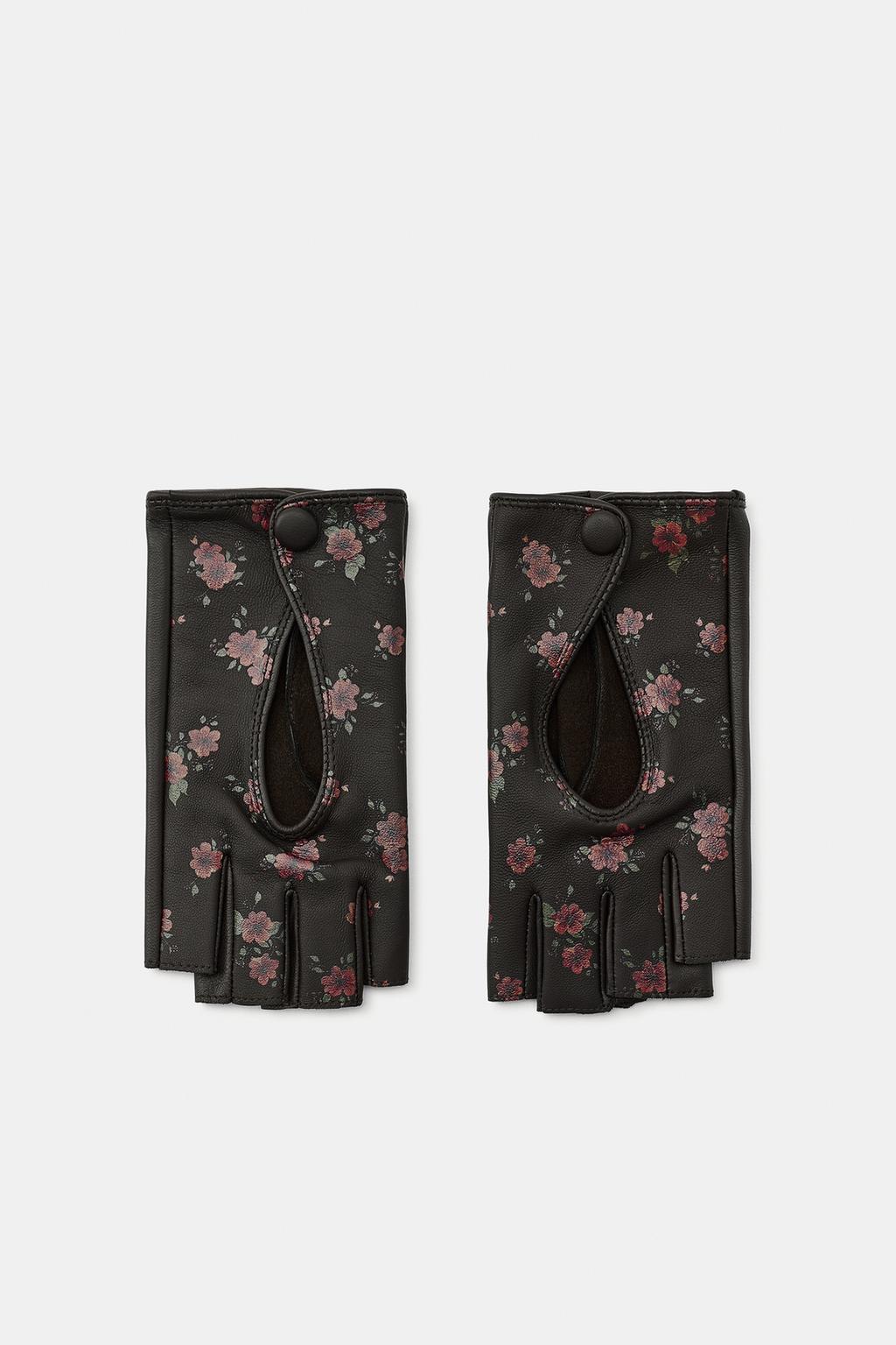 Zara 100% dəri çiçək çap edilmiş əlcəklər