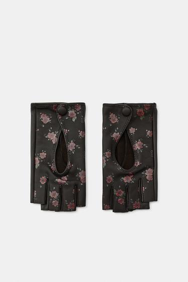 FLORAL PRINT 100% LEATHER MITTENS — Maroon 1