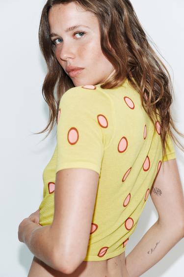 GILET JACQUARD EN MAILLE MANCHES COURTES - Jaune de Zara - Image 3