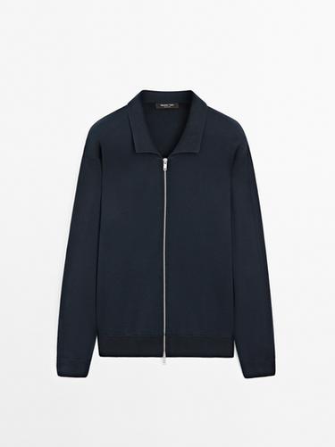 Zara Cotton blend zip-up knit cardigan - Navy blue