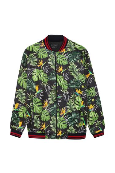 PRINTED BOMBER JACKET WITH CONTRASTING RIBBED TRIMS