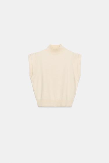 Zara MARKED SHOULDERS KNIT TOP - Mid-ecru