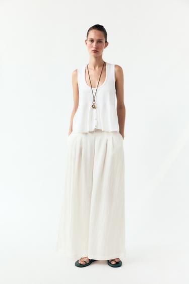 Zara PLEATED WIDE LEG PANTS - Oyster-white