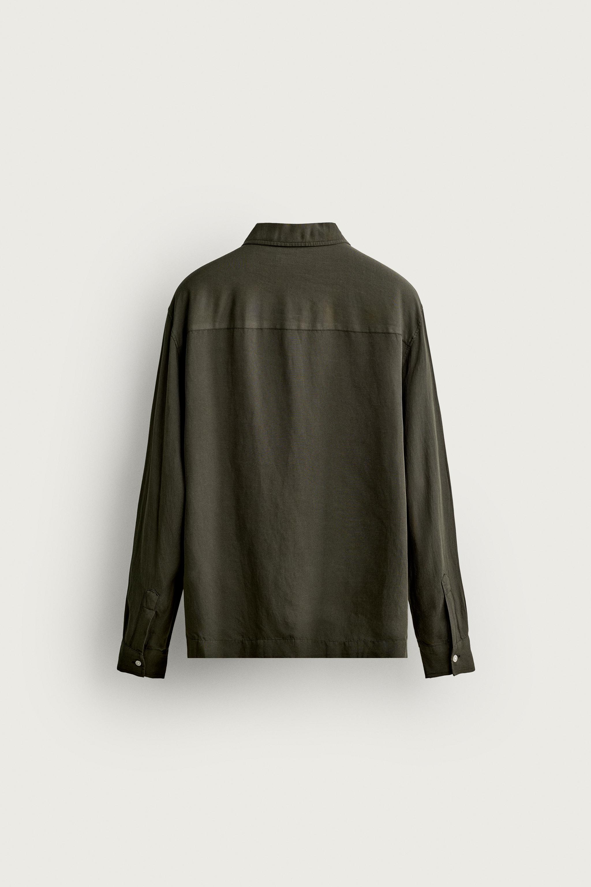 Мужские рубашки Zara REGULAR FIT LINEN VISCOSE POLO SHIRT — фото 7