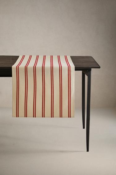 Zara EMBROIDERED DOUBLE STRIPE TABLE RUNNER - 紅色