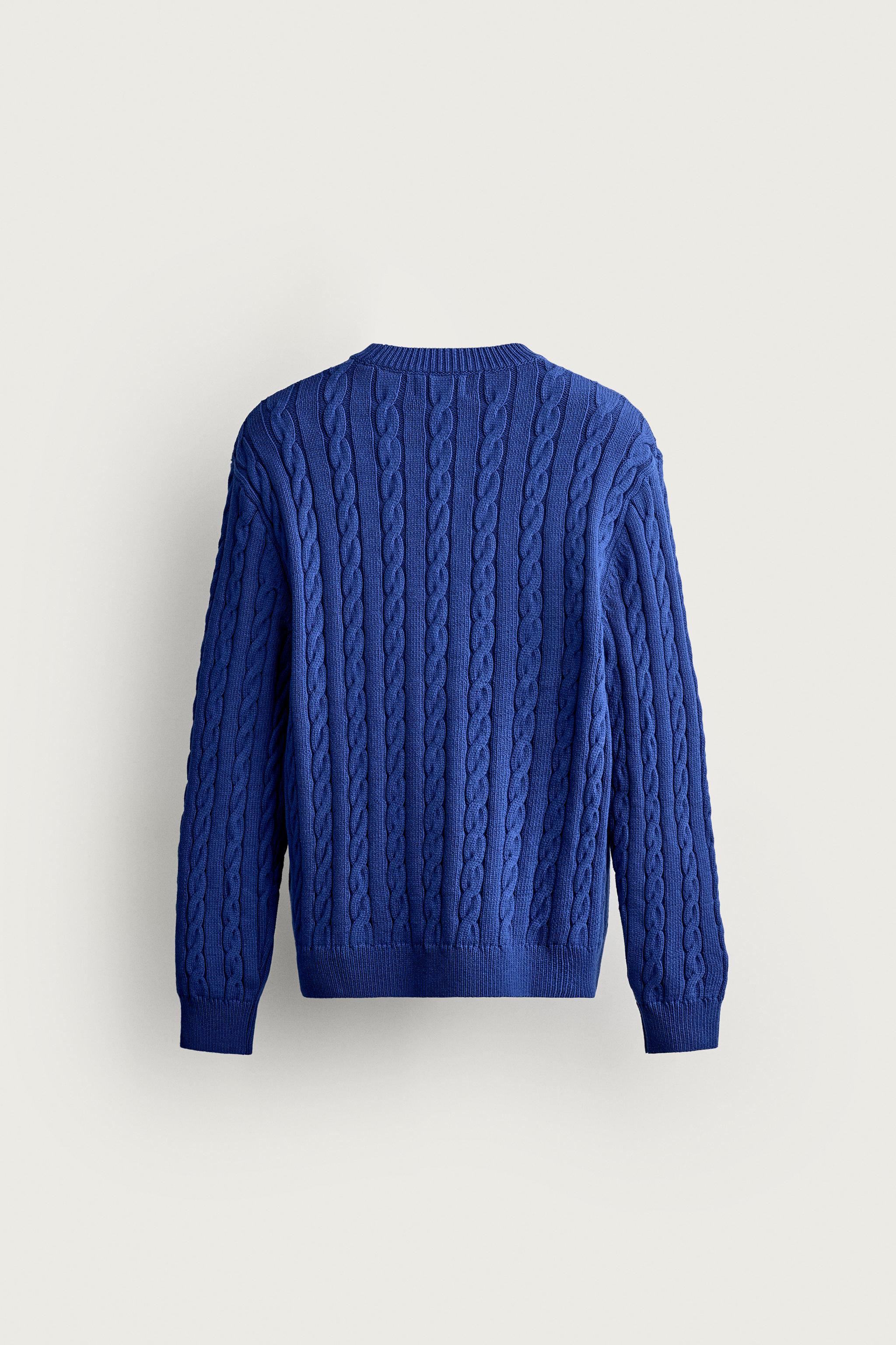 AARON LEVINE X ZARA TEXTURED CABLE KNIT JUMPER — Blue