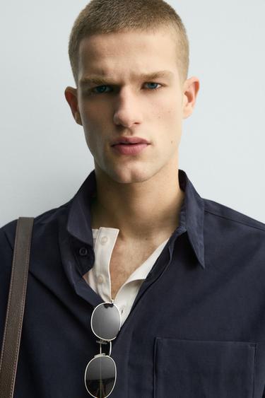 Zara FLOWY RELAXED FIT SHIRT - Navy blue