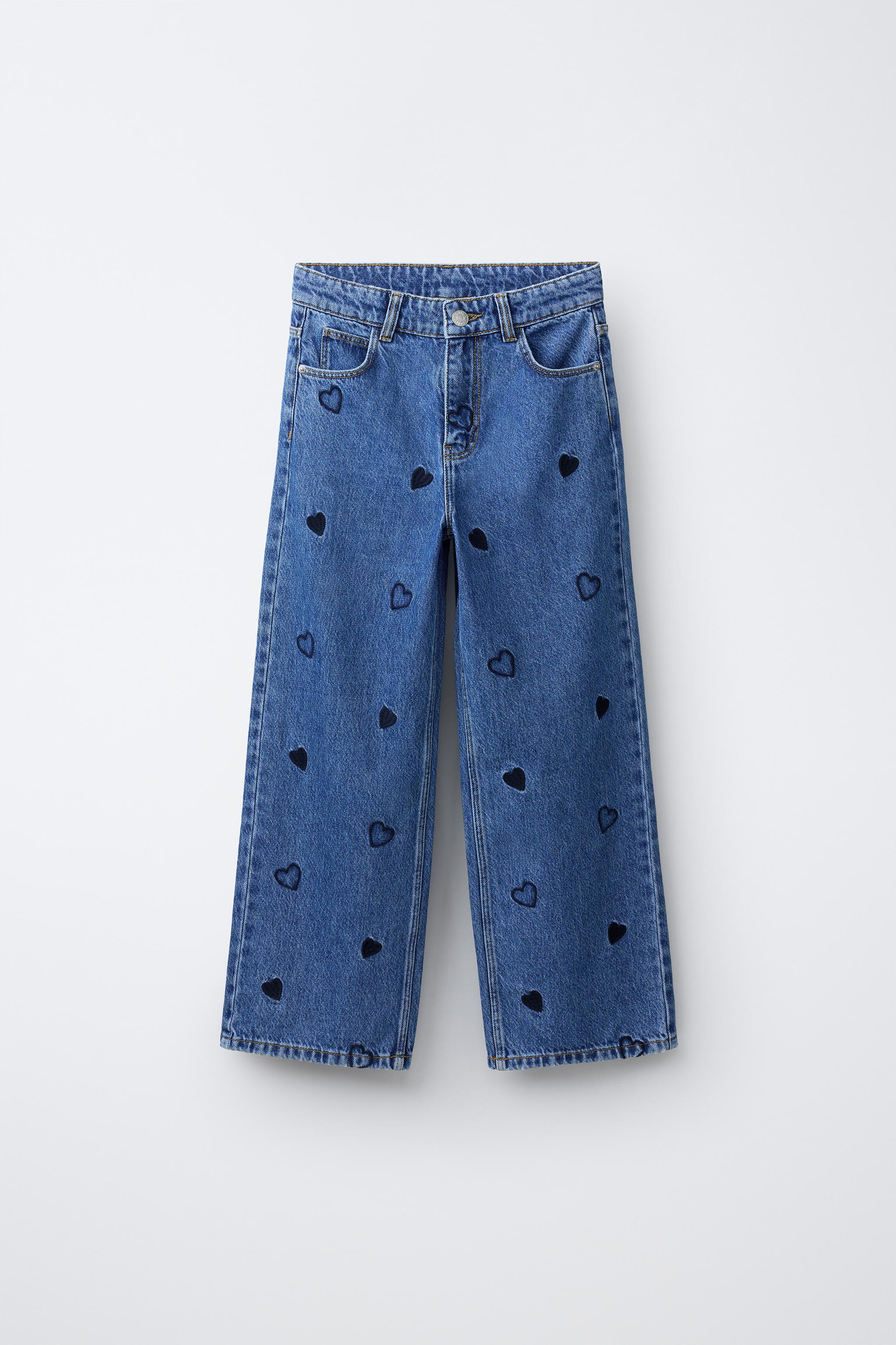 EMBROIDERED HEART WIDE-LEG JEANS - Blue | ZARA Australia