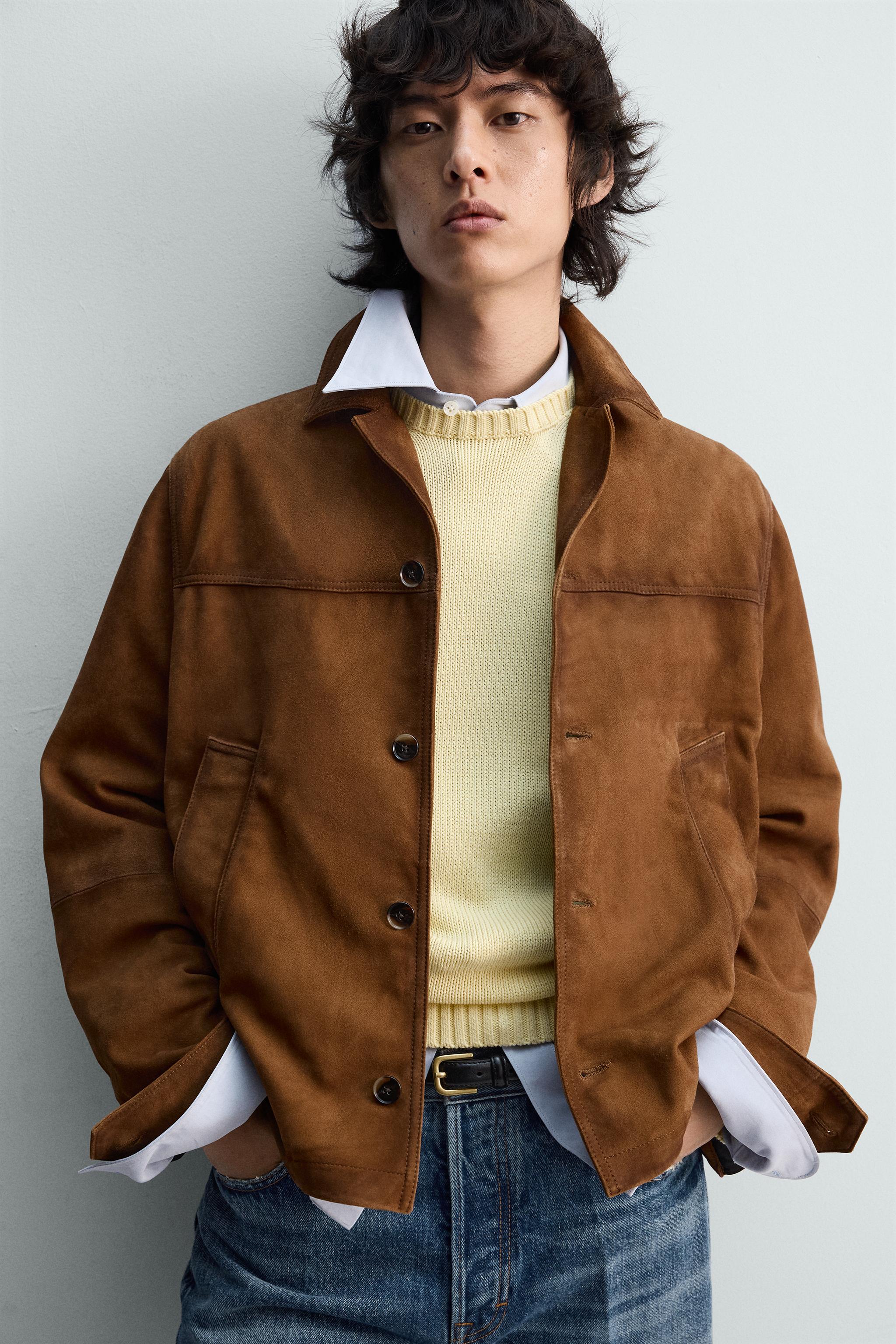 BLOUSON RELAXED EN CUIR ET DAIM