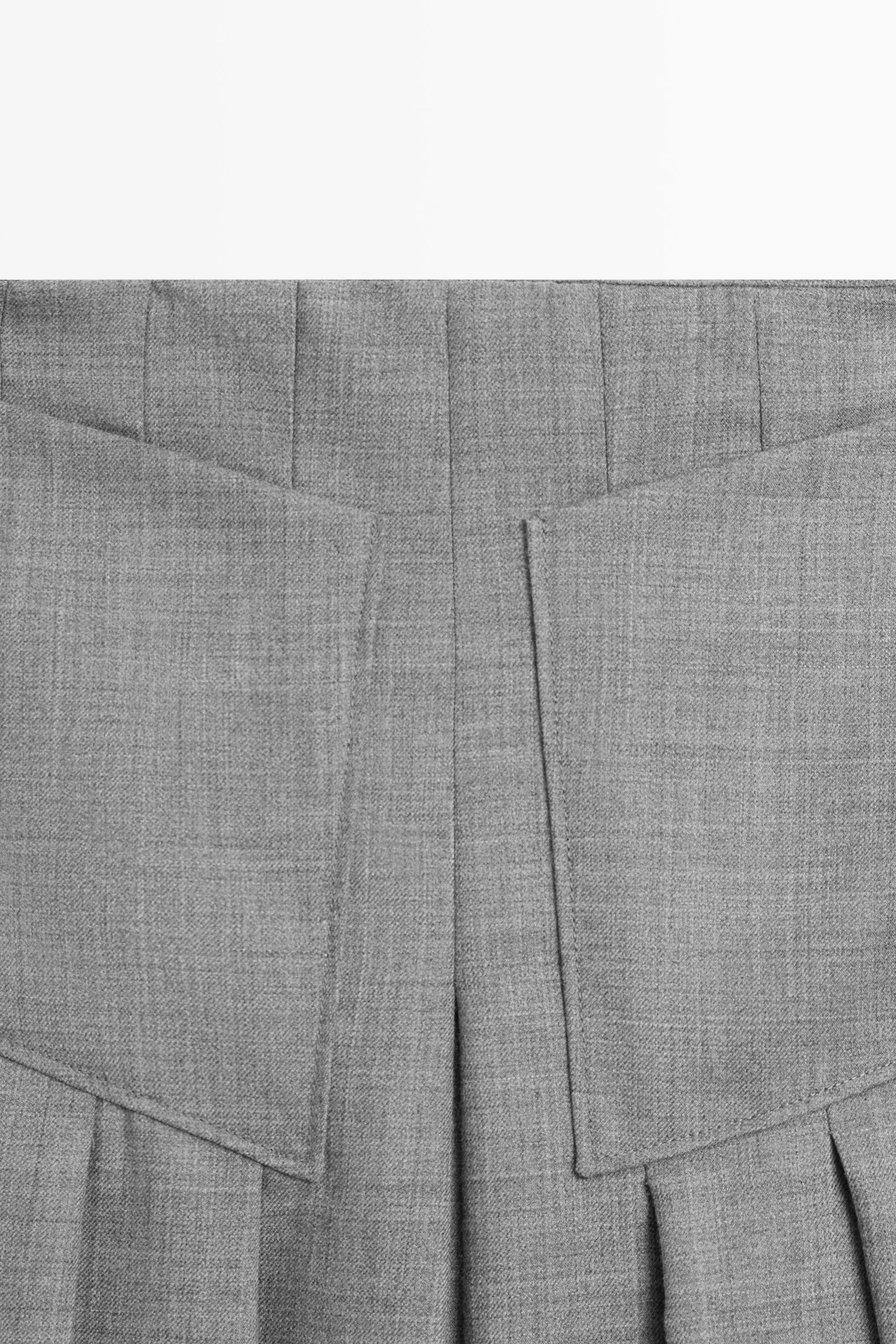 100% Wool Pleated Midi Skirt with Pocket Detail