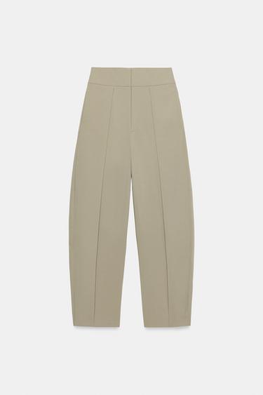 PANTALÓN BALLOON PLIEGUES RAYAS - Verde medio de Zara