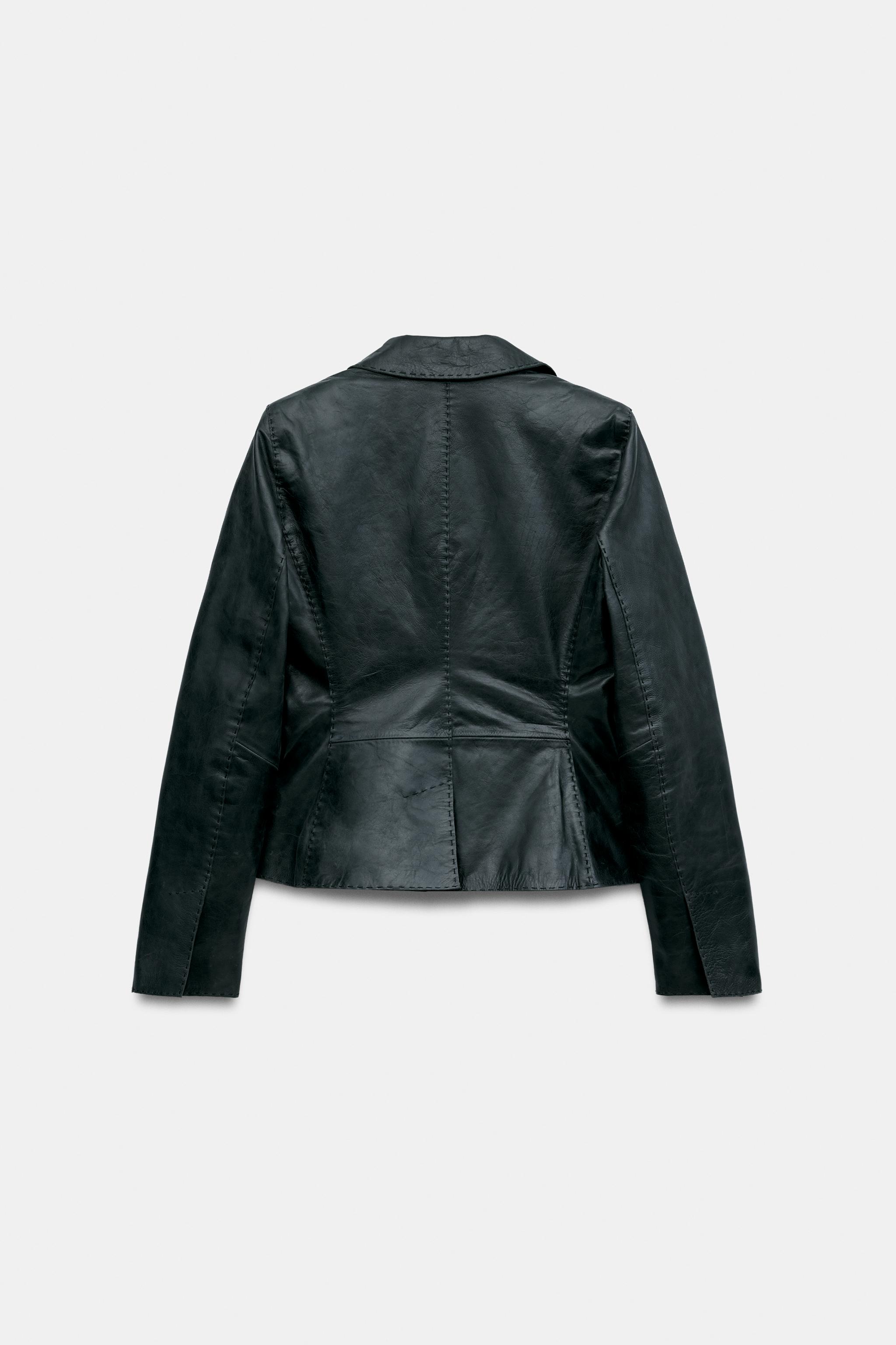 ZW COLLECTION 100% LEATHER TOPSTITCHED BLAZER