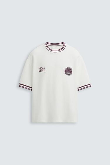 Zara RETRO FOOTBALL STRUCTURE T-SHIRT - Oyster-white