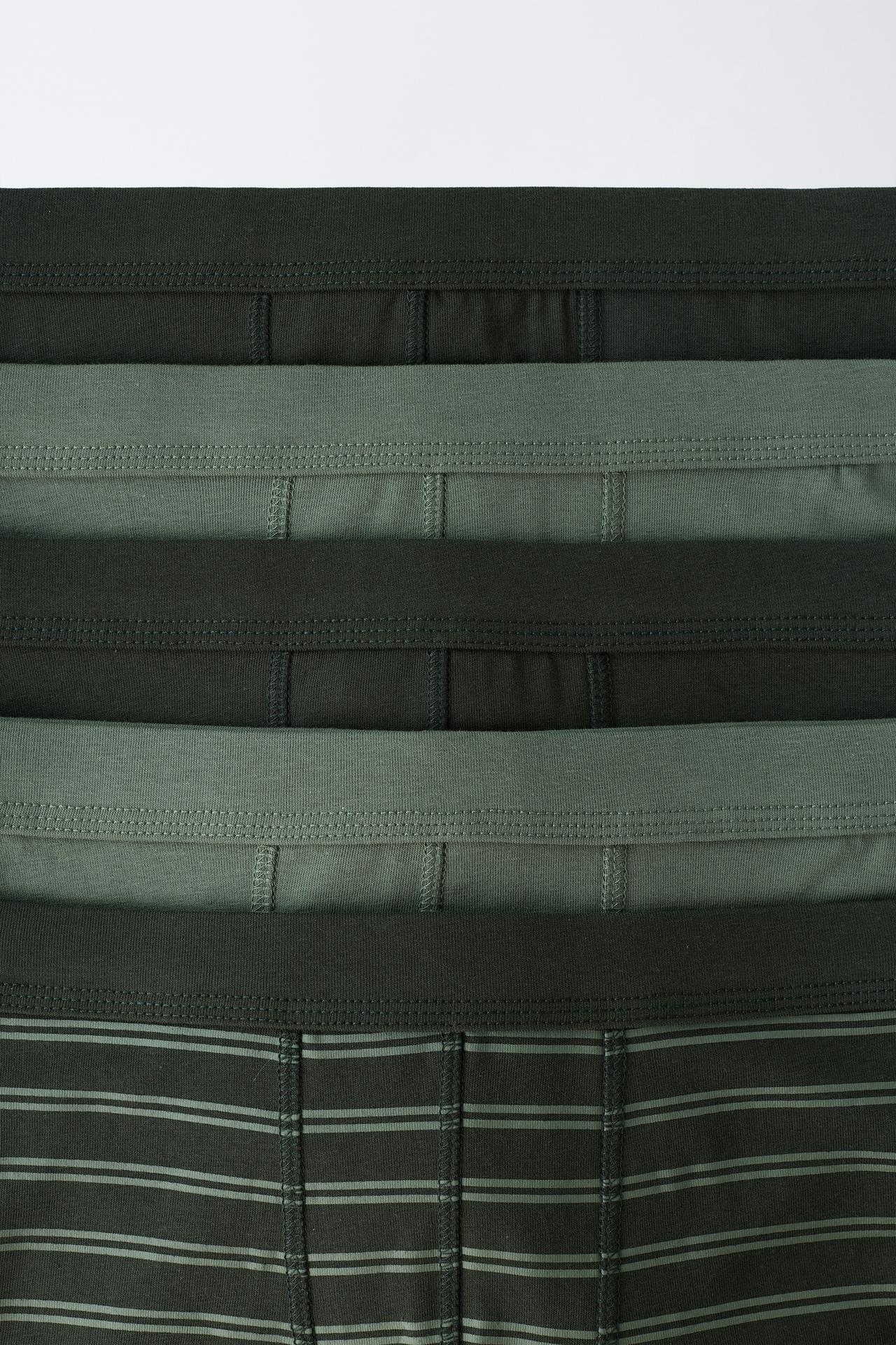 KIDS 6-14 YEARS: PACK OF FIVE STRIPED AND SOLID BOXER BRIEFS — Green