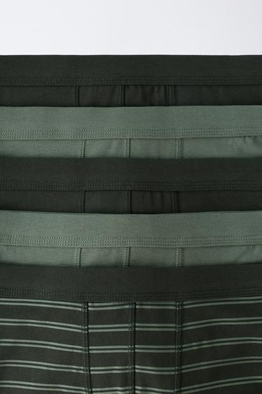 6-14 YEARS/ PACK OF FIVE PLAIN AND STRIPED BOXERS - Green by Zara