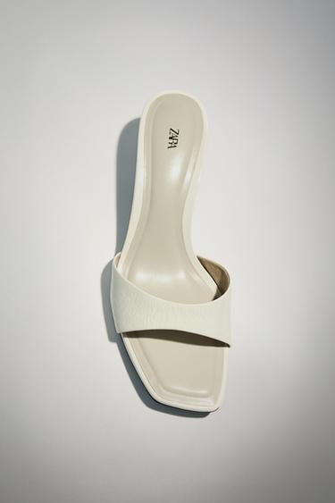 SANDALIA TACÓN BAJO PIEL - Blanco Crudo de Zara