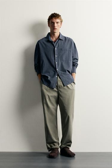 Zara 格紋寬鬆版襯衫 - 海藍色 - 圖片 0
