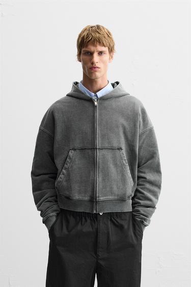 Zara CROPPED FIT PRINT WASHED SWEATSHIRT - Gray - Image 0