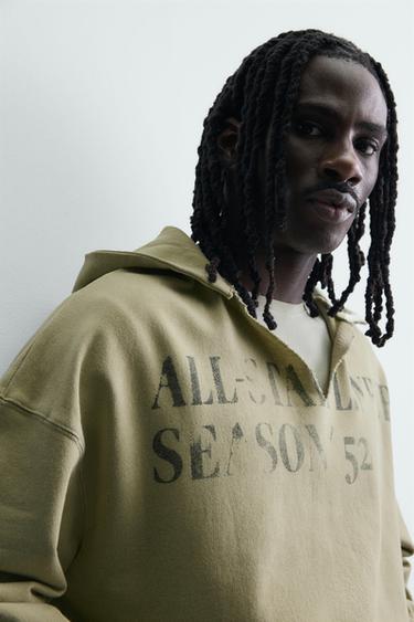 WASHED SWEATSHIRT WITH SLOGAN PRINT - Greenish by Zara