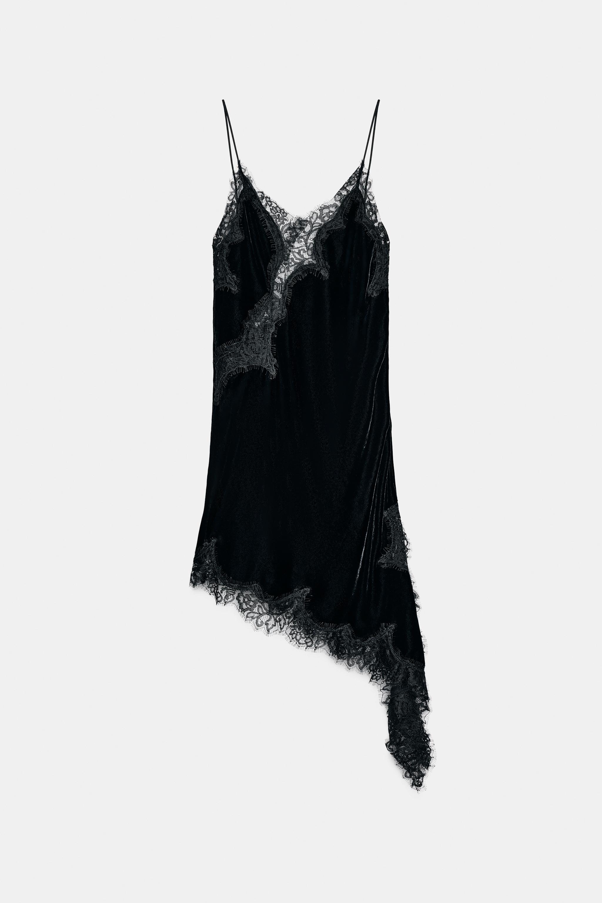 zara black velvet lace dress ZARA LACE VELVET DRESS ZW COLLECTION S (4-6)