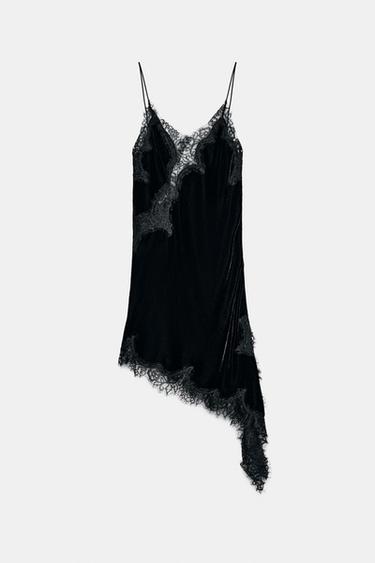 Zara VELVET LACE DRESS ZW COLLECTION - Black
