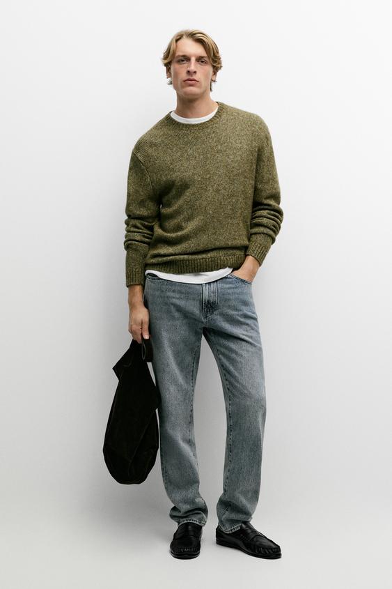 Zara Flecked cotton-blend knit sweater - Green - Image 0