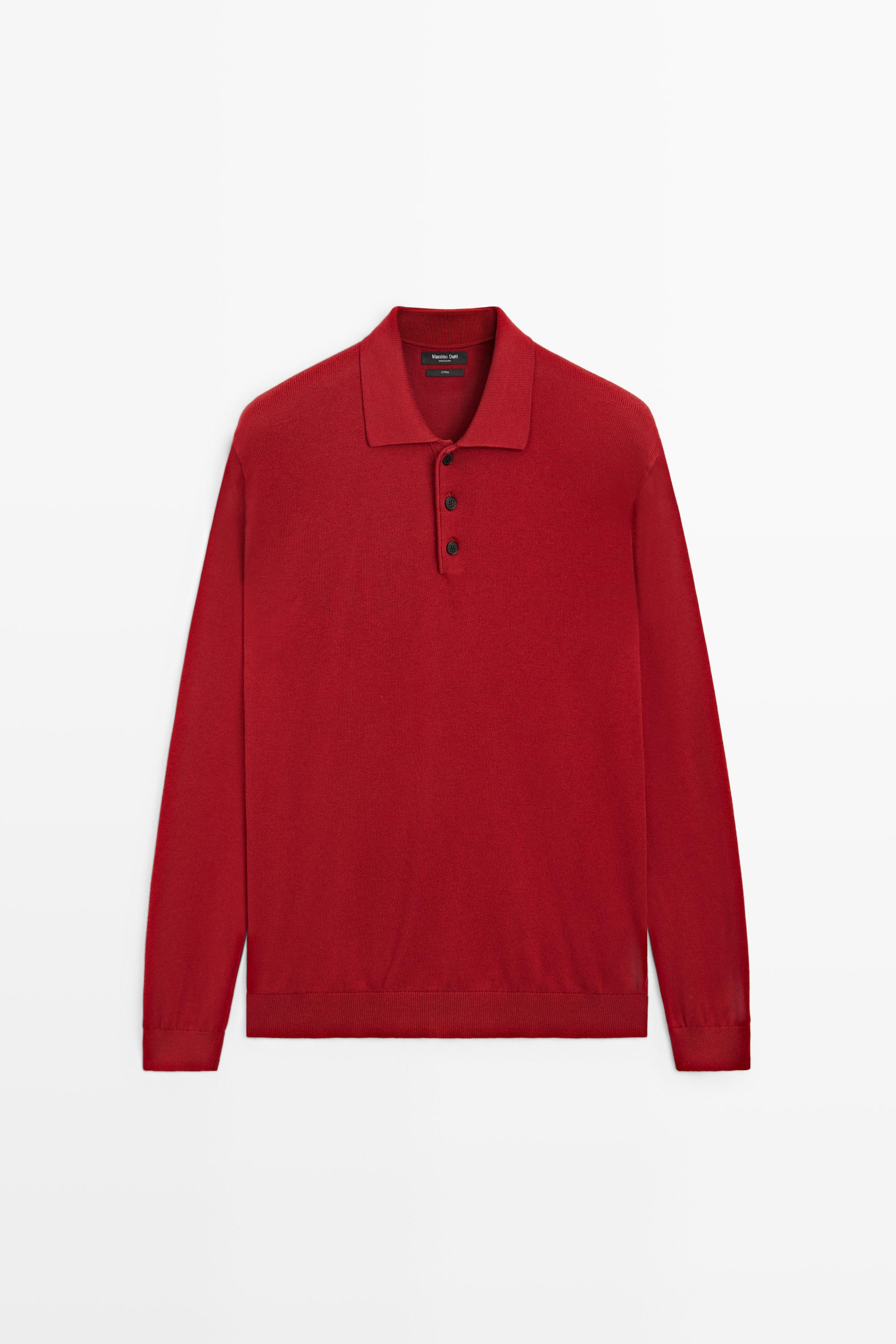 100% cotton knit polo sweater — Red