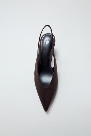 SLINGBACK KITTEN HEEL SHOES - Brown by Zara